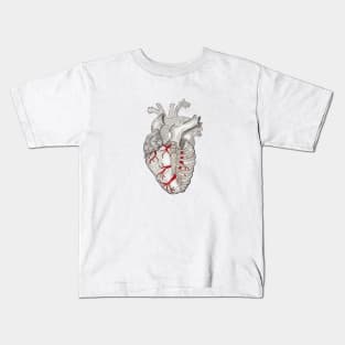 Anatomical Heart in a Ribcage with Stylized Ribs and Red Blood Vessels Kids T-Shirt